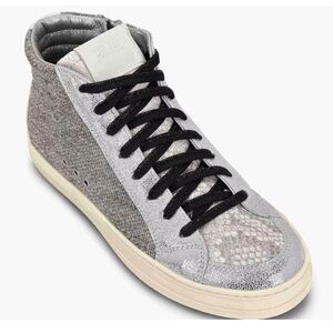 P448 High Top Sneakers EU 38 Silver Metallic Gray Snake Toe made in Italy